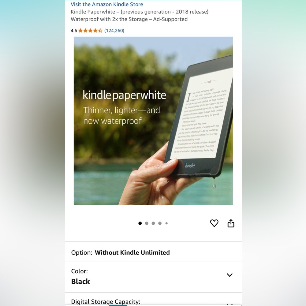 Amazon Kindle Paperwhite Black - Waterproof eReader
